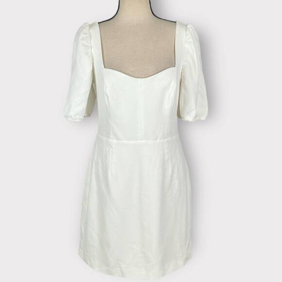 French Connection Whisper Puff Sleeve Mini Dress Women's 8 White NWOT - Picture 3 of 11